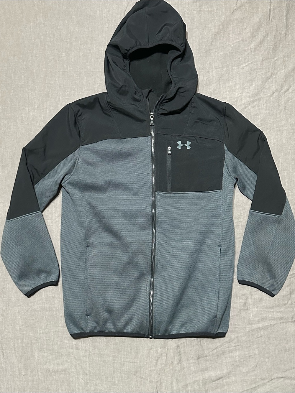 Under Armour Black and Gray Full‑Zip Hooded Performance Jacket